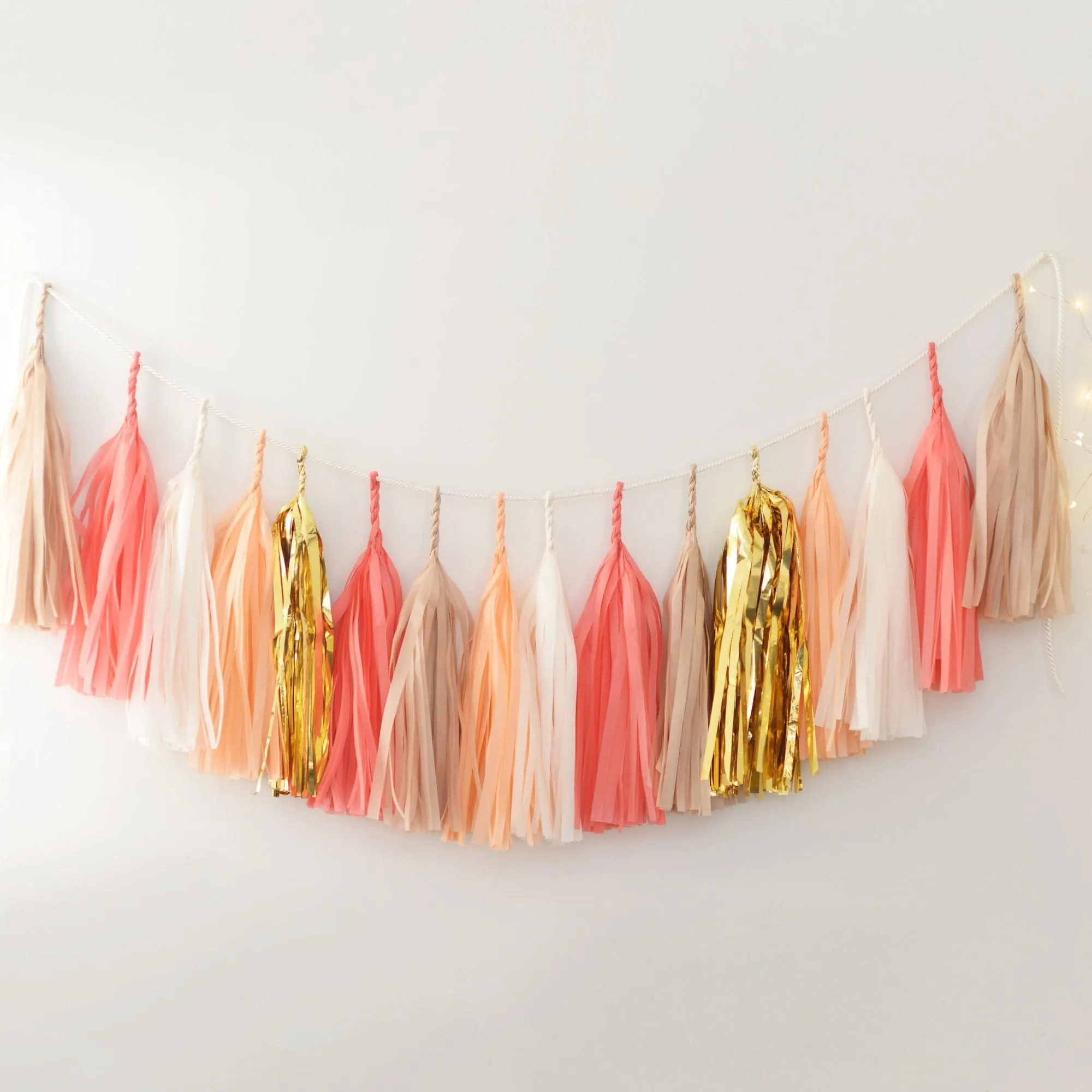 Coral, nudes and gold tissue paper tassel garland - various lengths