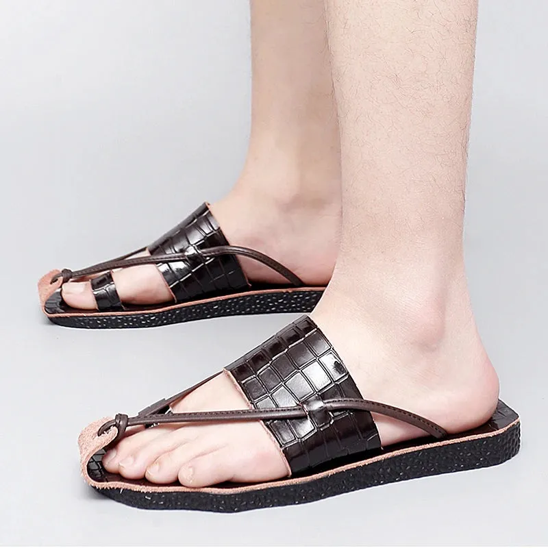 Croco Leather Slipper Sandals