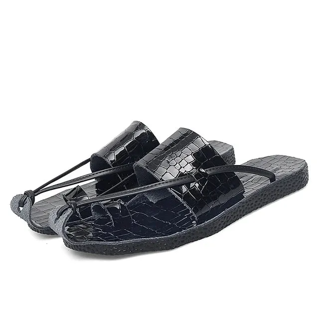 Croco Leather Slipper Sandals