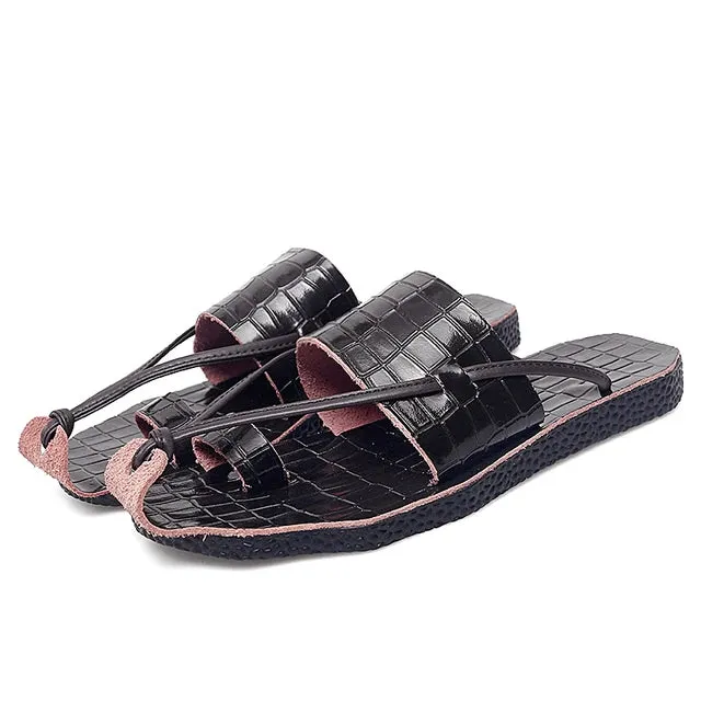 Croco Leather Slipper Sandals