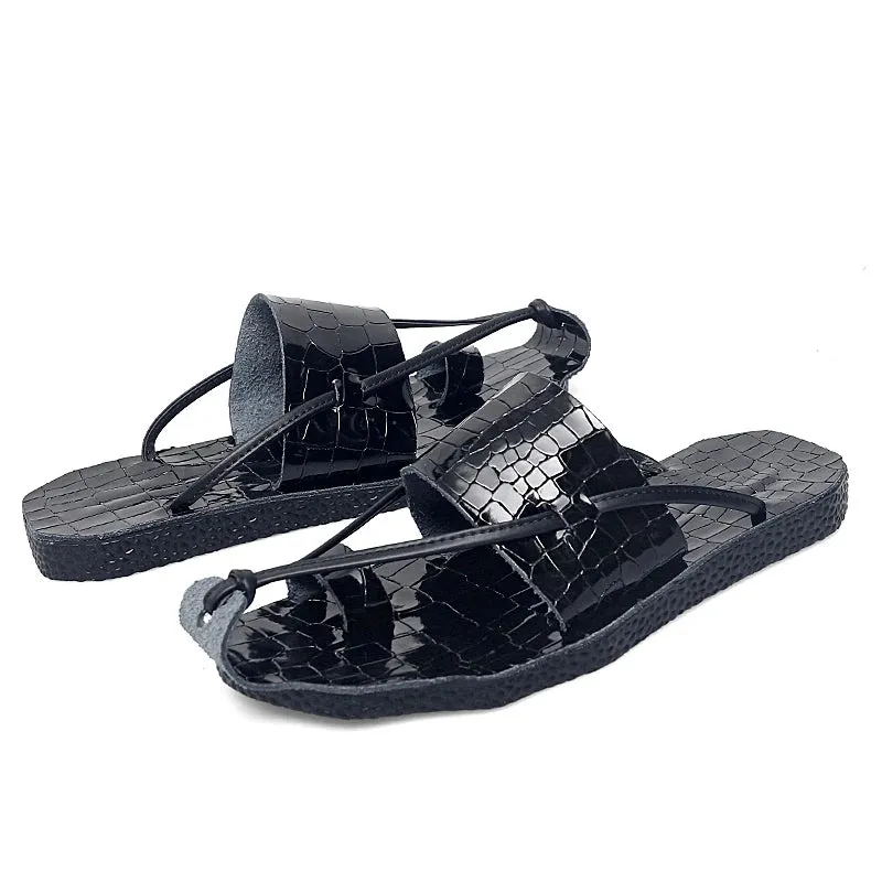 Croco Leather Slipper Sandals