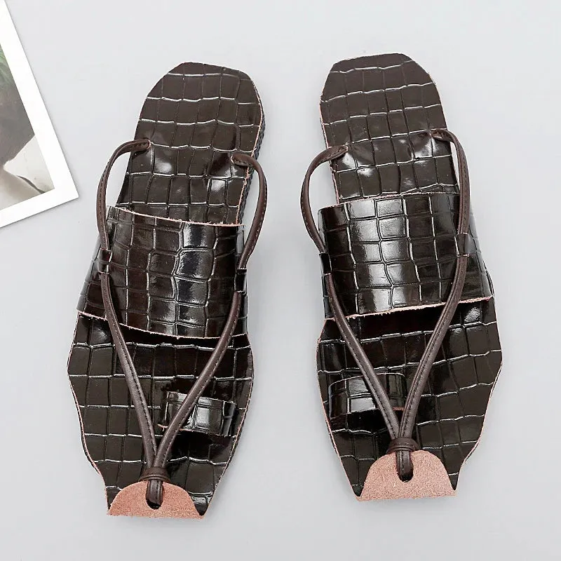 Croco Leather Slipper Sandals