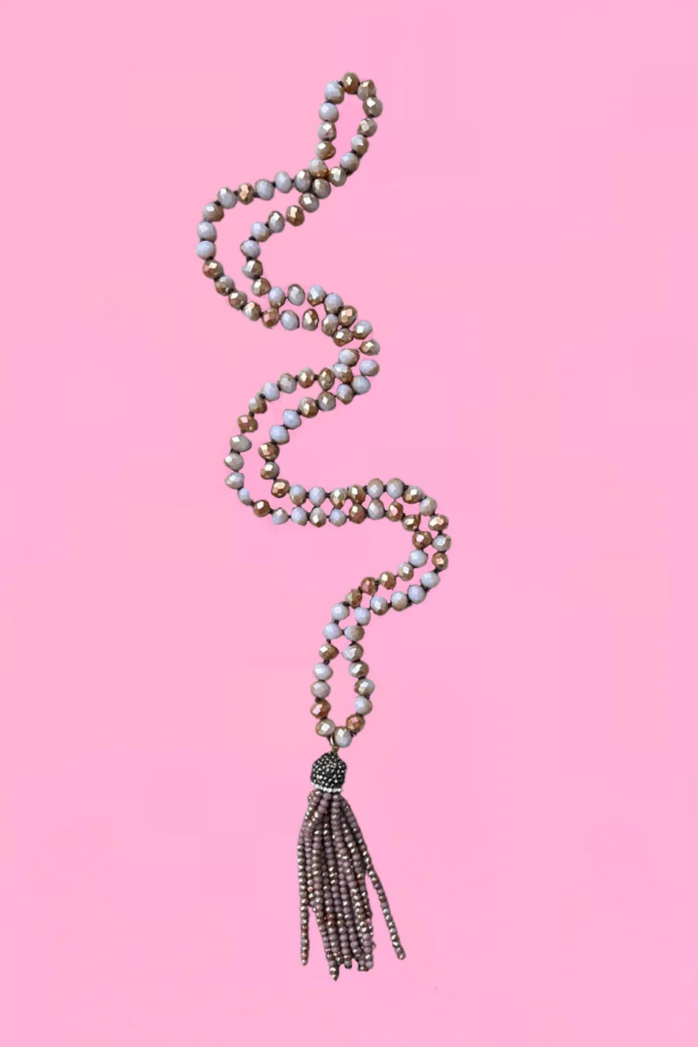 Crystal Tassel Necklace - Mauve