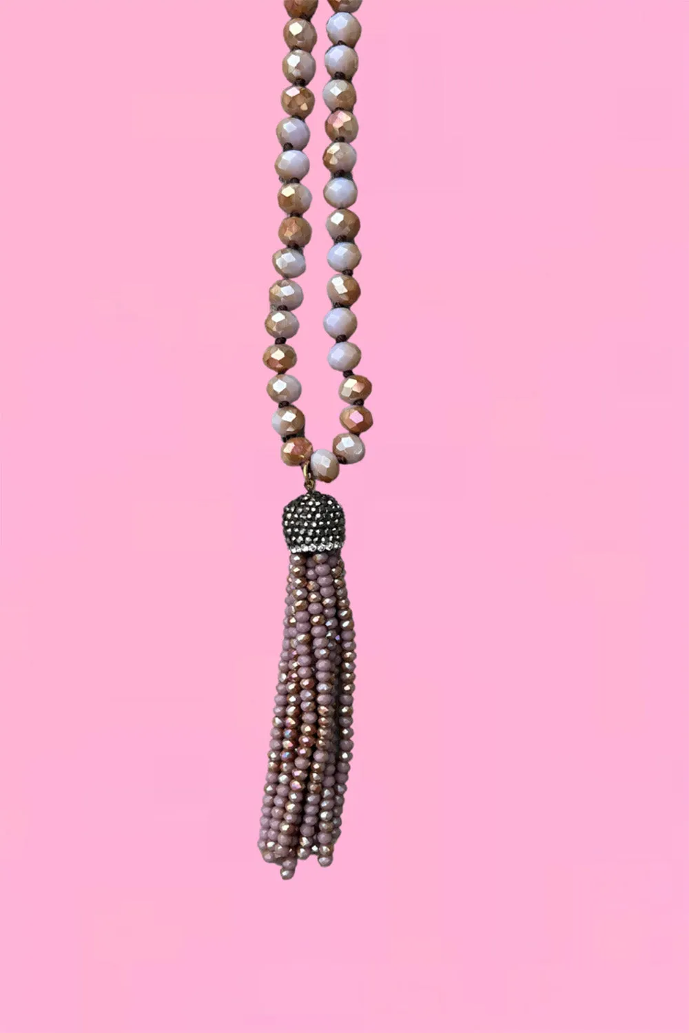 Crystal Tassel Necklace - Mauve