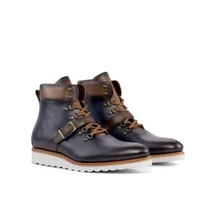 DapperFam Everest in Navy / Dark Brown / Med Brown Men's Italian Leather Hiking Boot