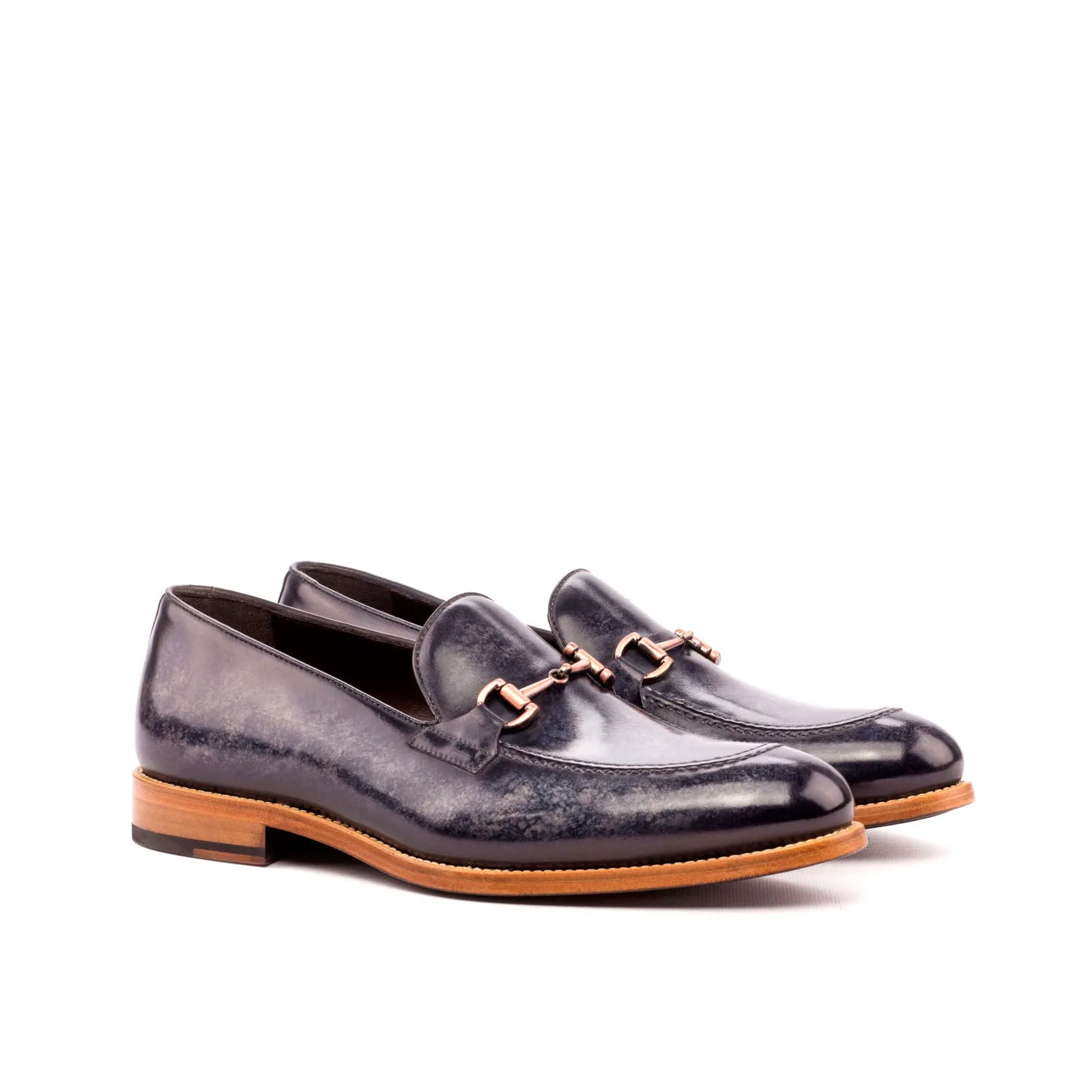 DapperFam Luciano in Grey Men's Hand-Painted Patina Loafer