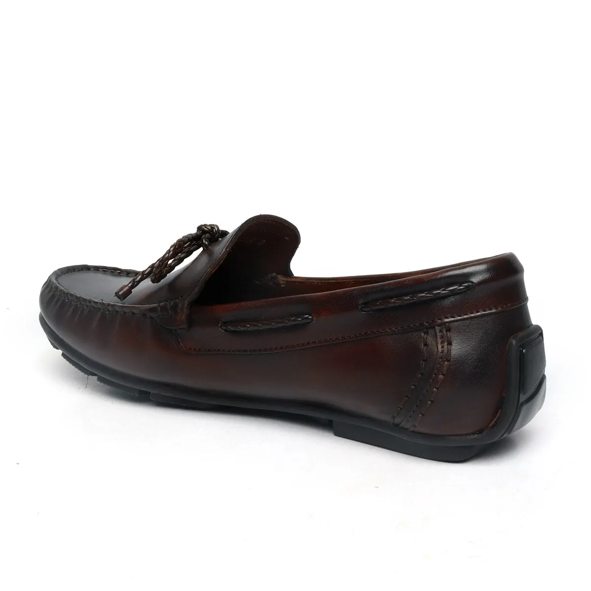 Dark Brown Leather Bow Loafers