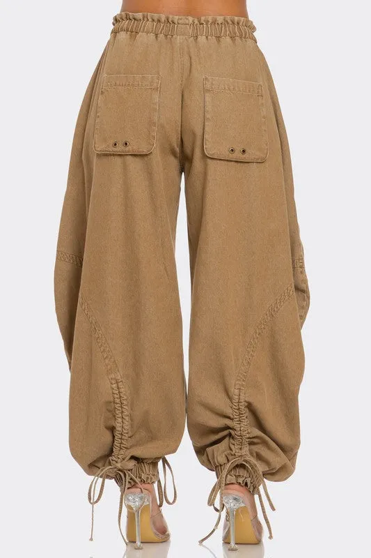 Drawstring Denim Cargo Pants