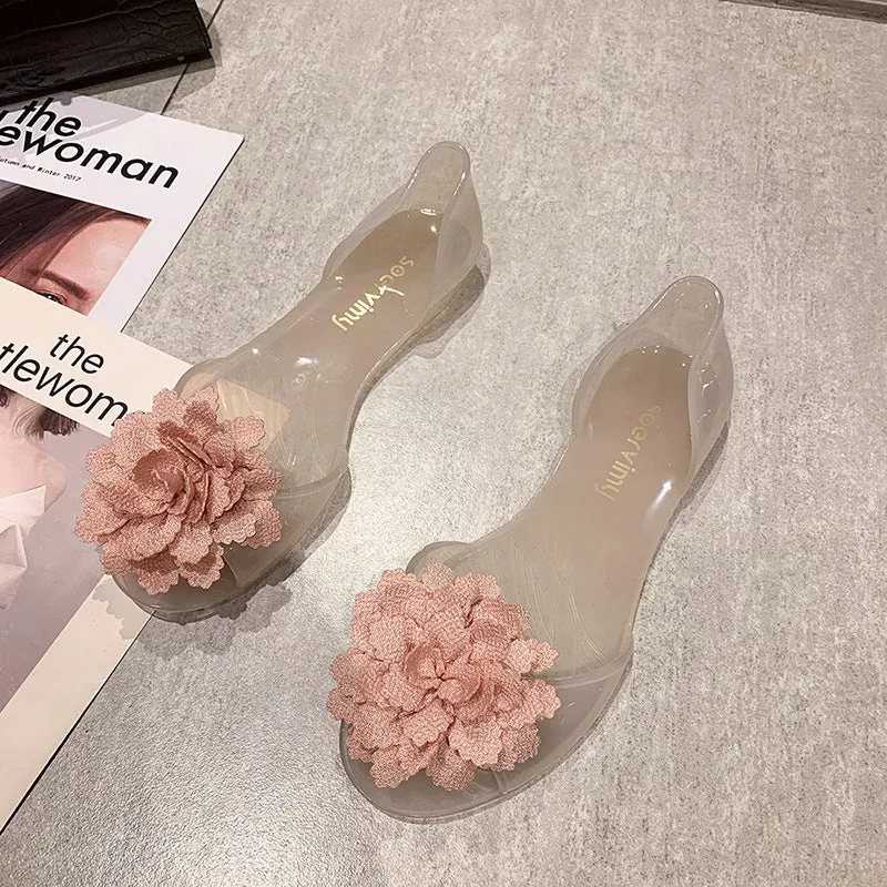 DUNNMALL  果冻凉鞋女花朵鱼嘴透明塑料防滑女鞋春夏新款平底时尚韩版果冻鞋