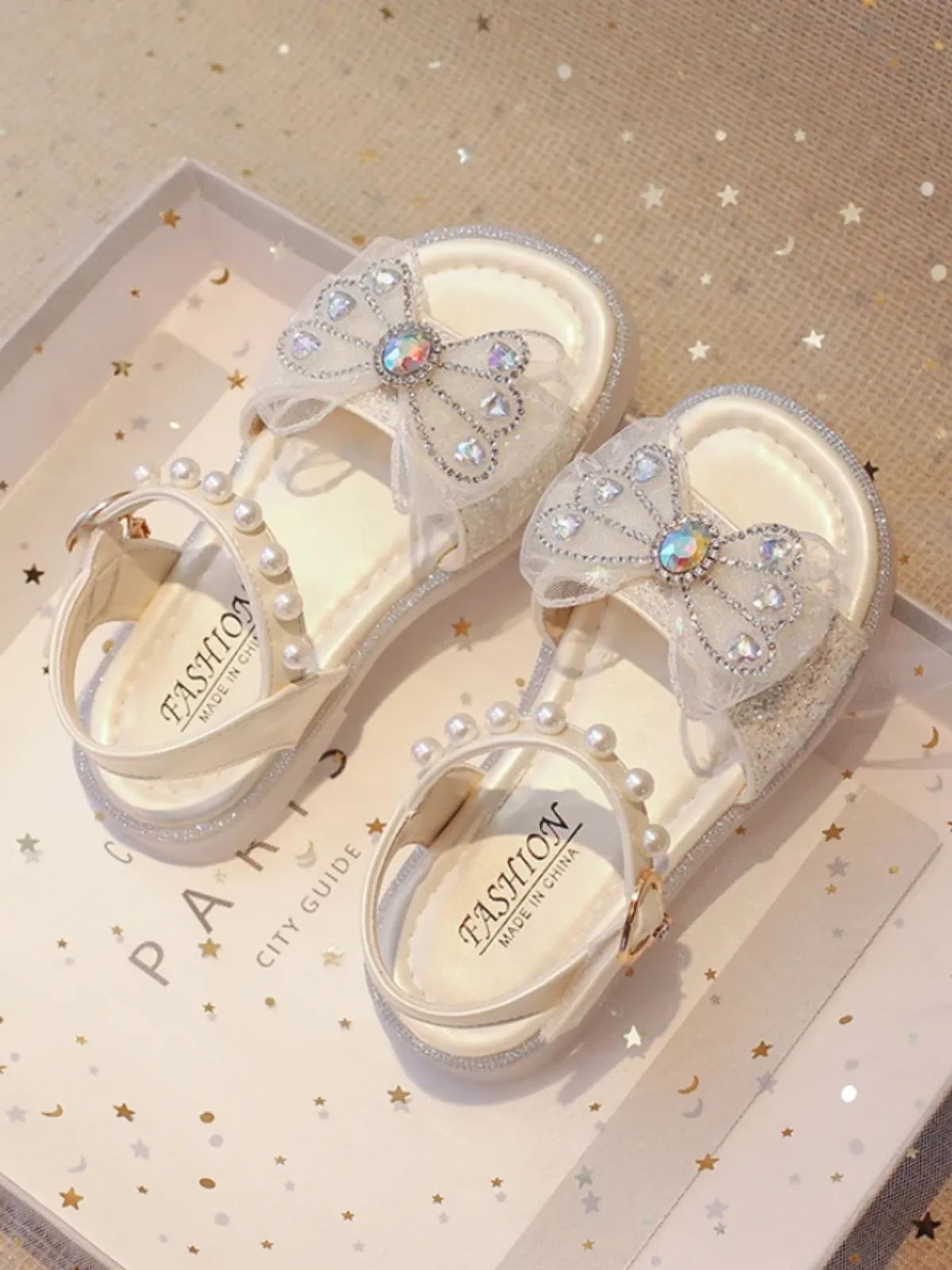 Elegant Girls' Sparkly Butterfly Sandals with Pearl Ankle Strap By Liv and Mia