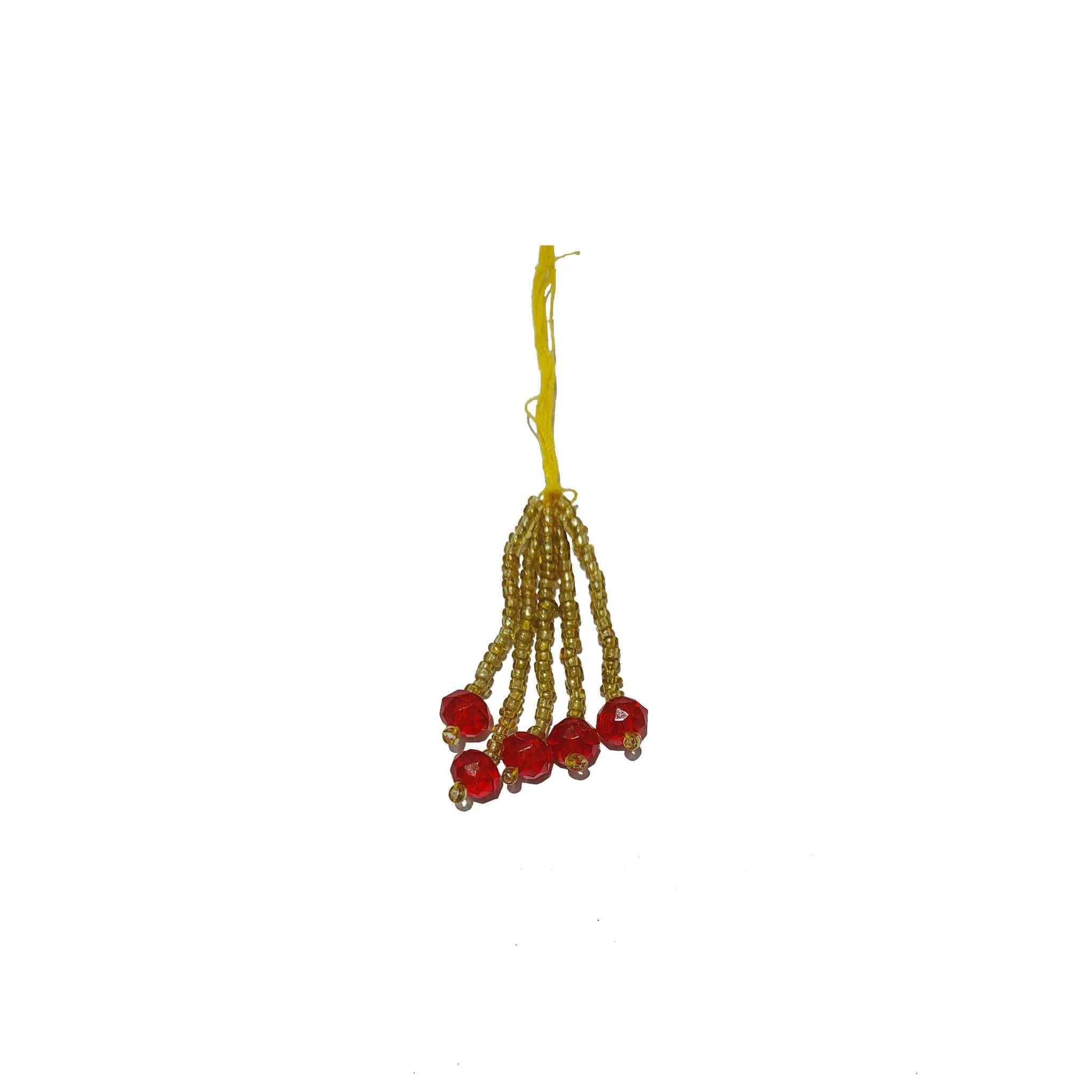 Elegant Gold & Red Beaded Tassels - Luxurious Handcrafted Decorative Tassels for Home Decor