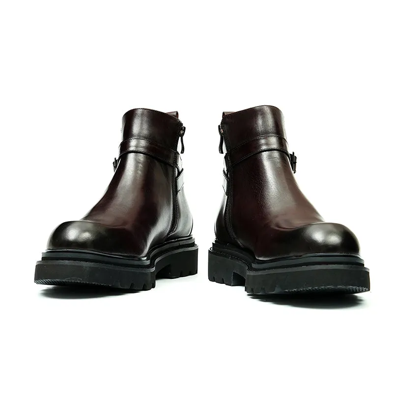 Elegant Leather Round Toe Chelsea Ankle Boots