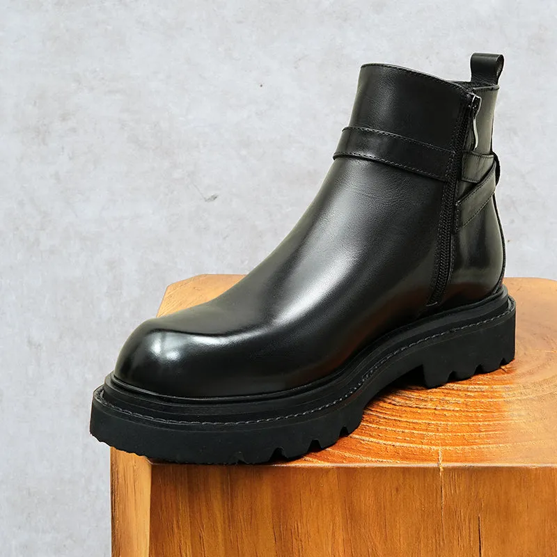 Elegant Leather Round Toe Chelsea Ankle Boots