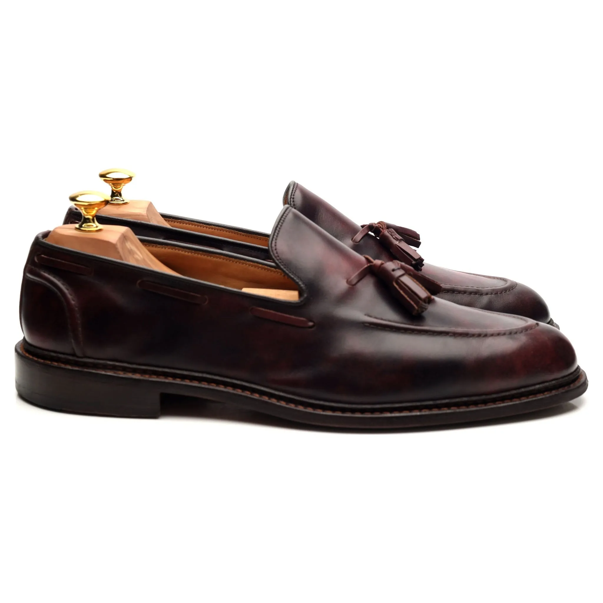 'Elton' Burgundy Museum Leather Tassel Loafers UK 11