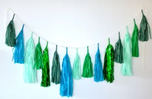 Emerald Green peacock Paper Tassel Garland - classy Green party Birthday banner anniversary and wedding Fringe garland - Enchanted Forest