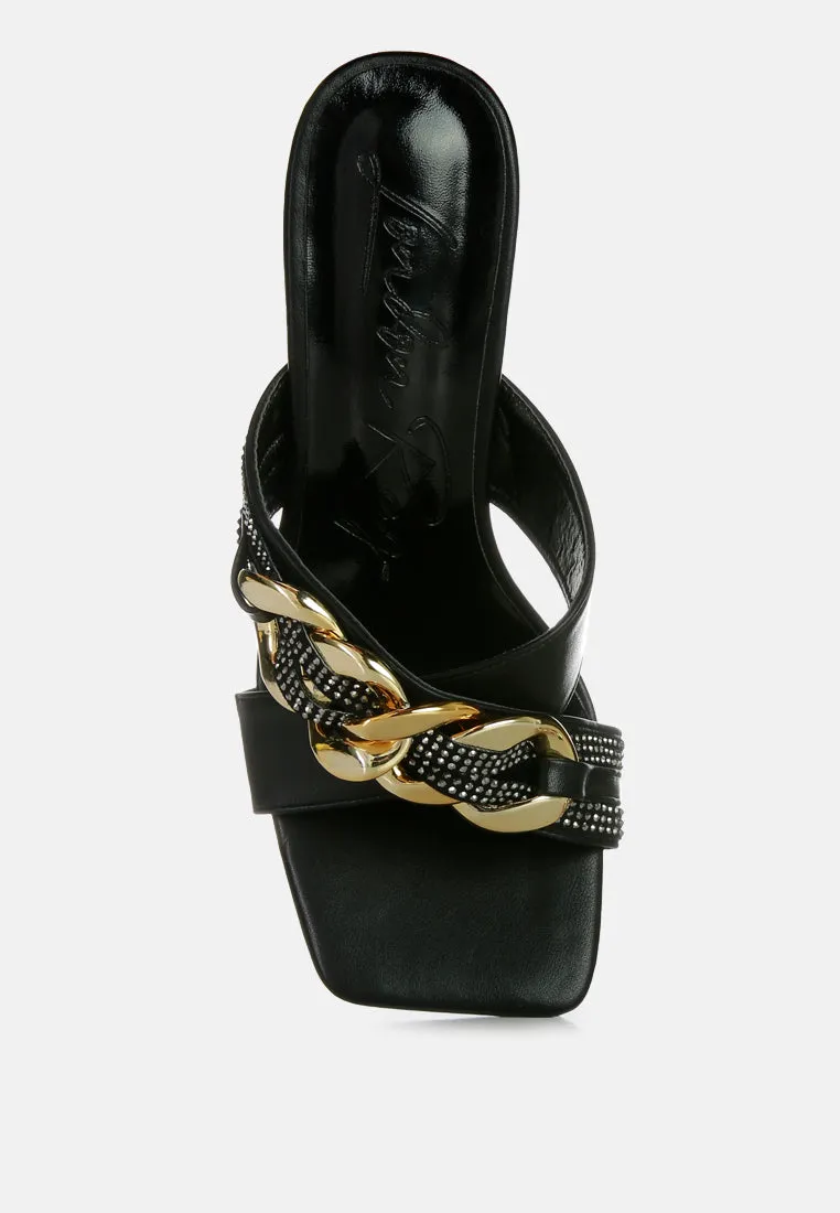 Evelane Metallic Chain Rhinestone Sandals