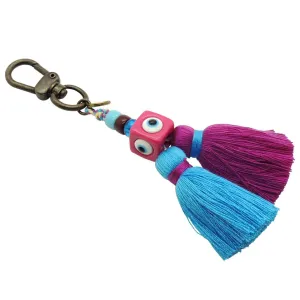 Evil Eye Cube Charm Tassel Duo Bag Charm