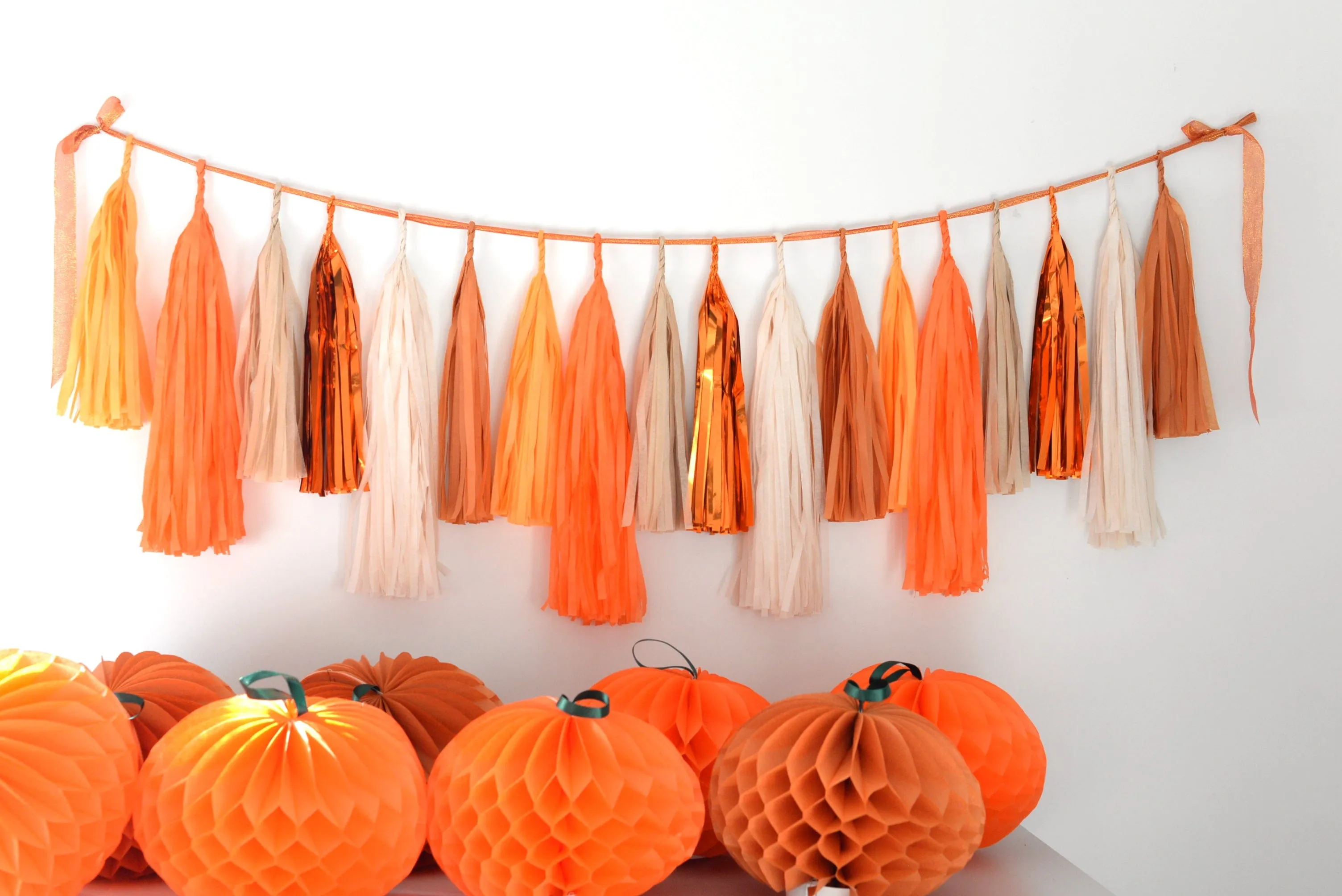 Fall MAD ORANGE tassel garland - various lengths