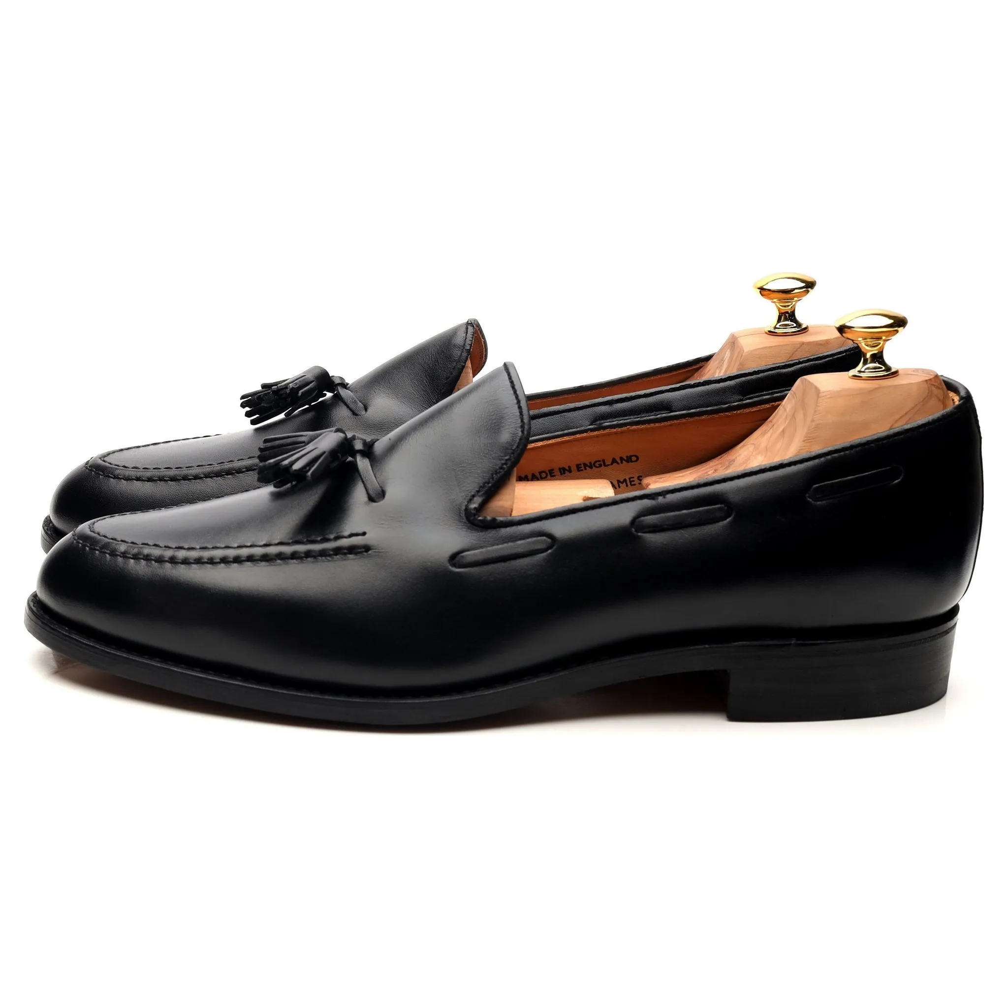 'Finchley' Black Leather Tassel Loafers UK 12 F