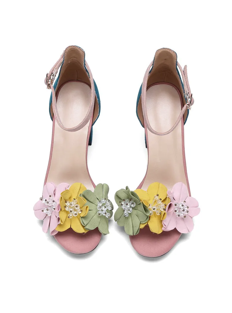 Flower Women Sandals High Heels Sandals Open Toe