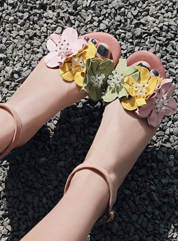 Flower Women Sandals High Heels Sandals Open Toe