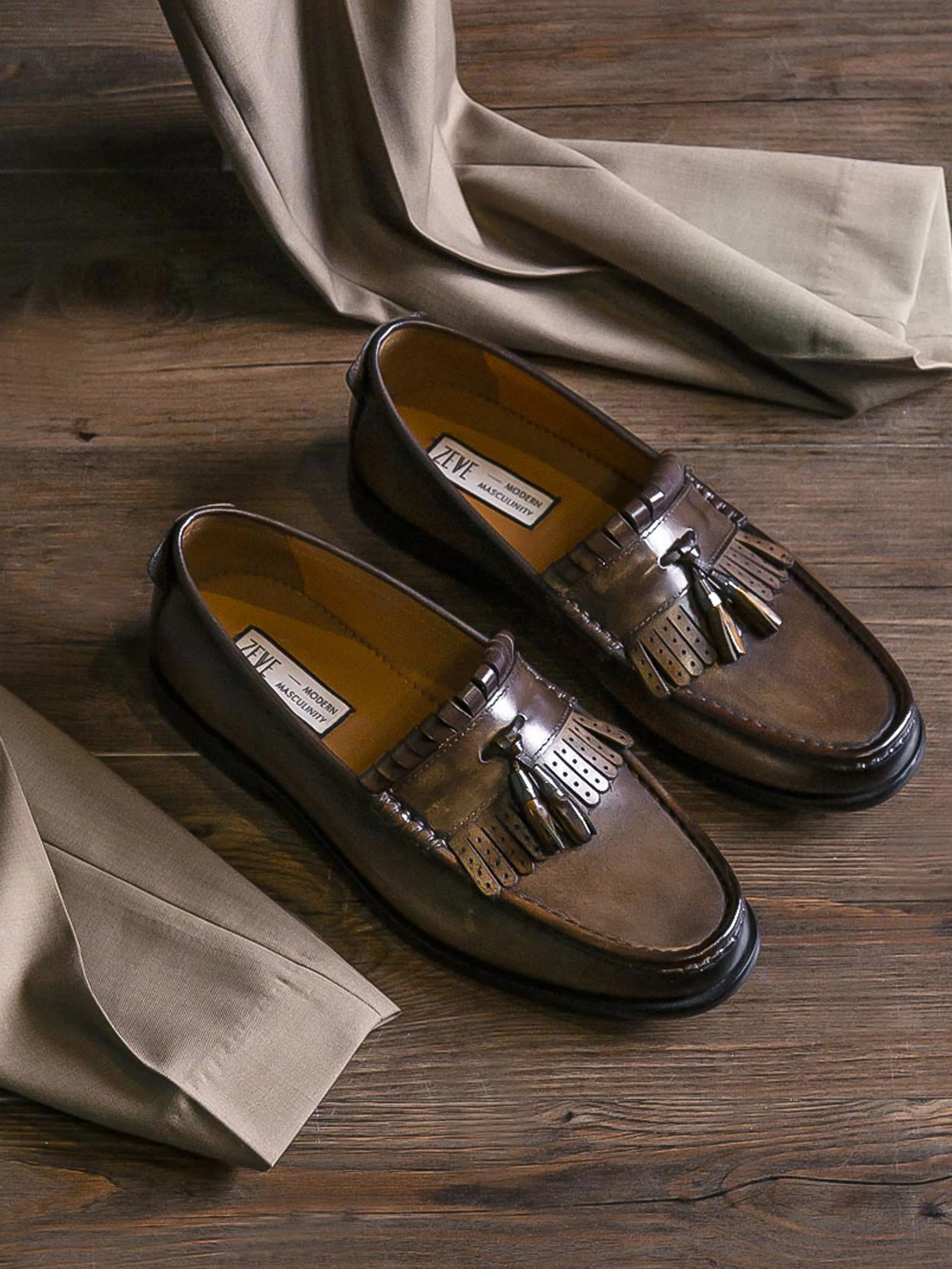 Fringe Classic Loafer - Khakis with Tassel (Hand Painted Patina)