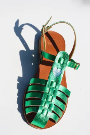 Funky Green   Blue Heart - Camel Sole - Fisherman Sandals