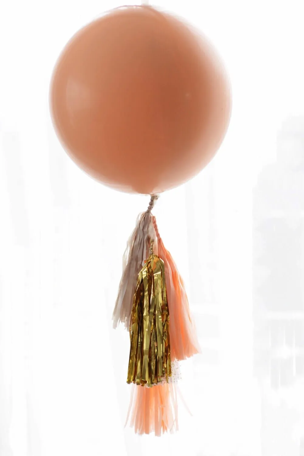 Giant peach balloon with gold, tan, peach tassel tail Peach birthday decorations, wedding, baby shower, bridal shower, sweet sixteen decor