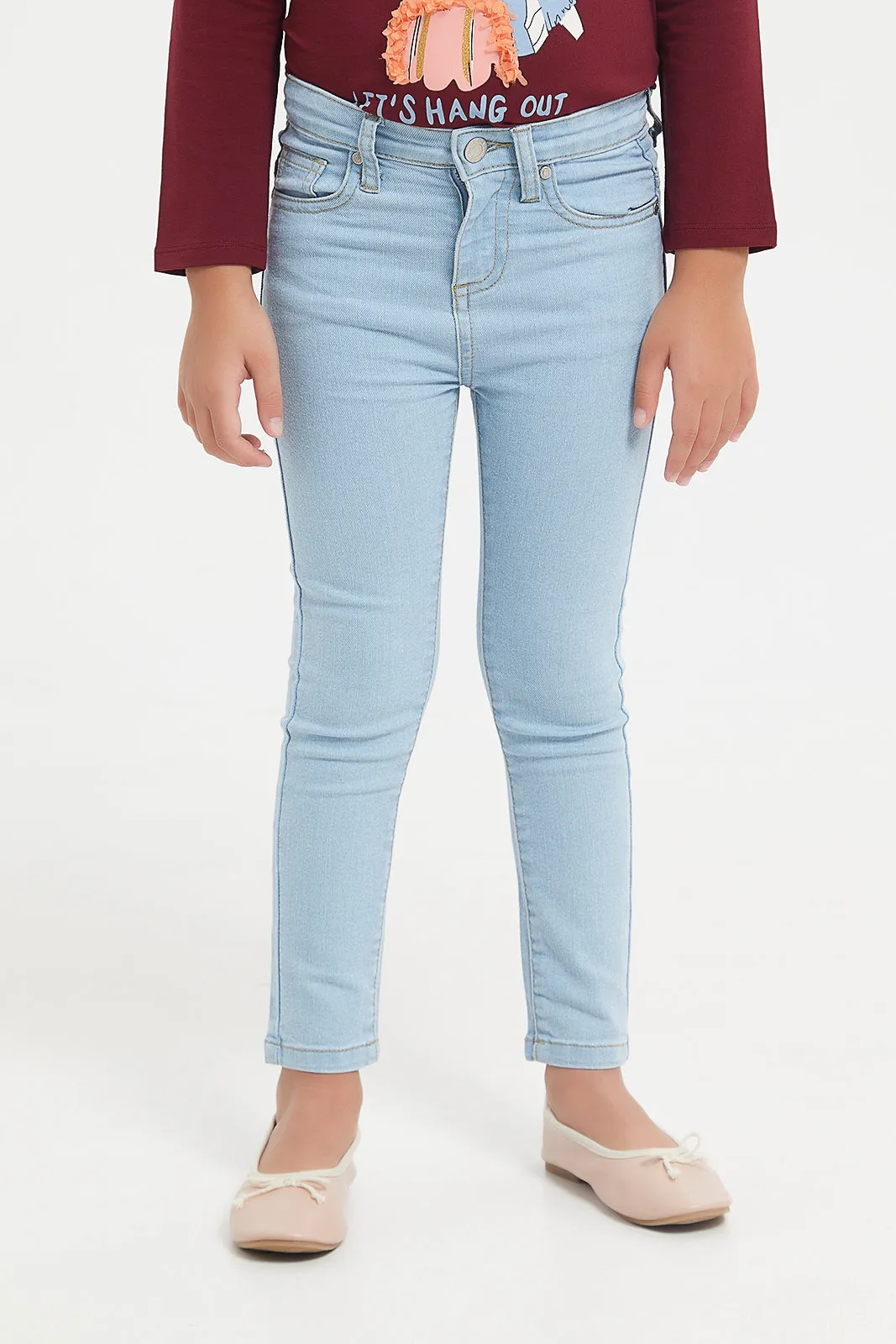 Girls Blue Basic 5 Pocket Jeans