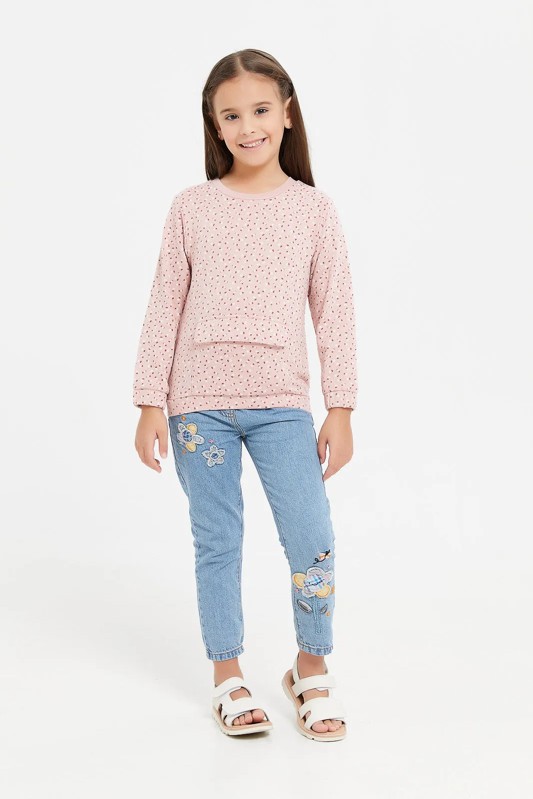 Girls Blue Embroidered Jeans