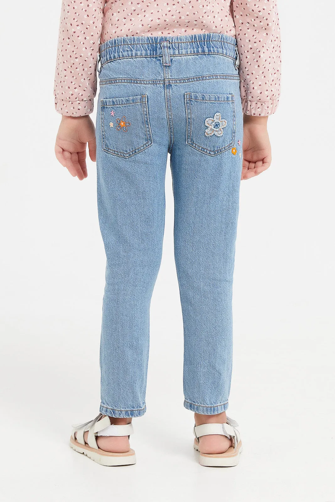 Girls Blue Embroidered Jeans