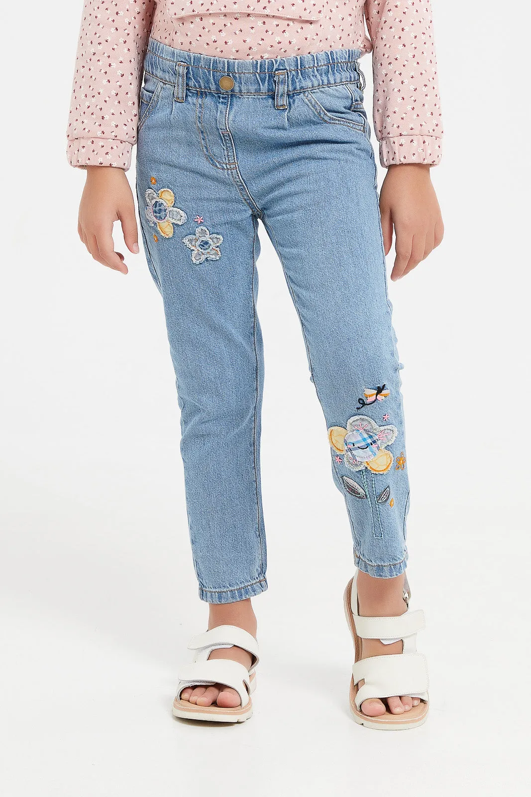 Girls Blue Embroidered Jeans