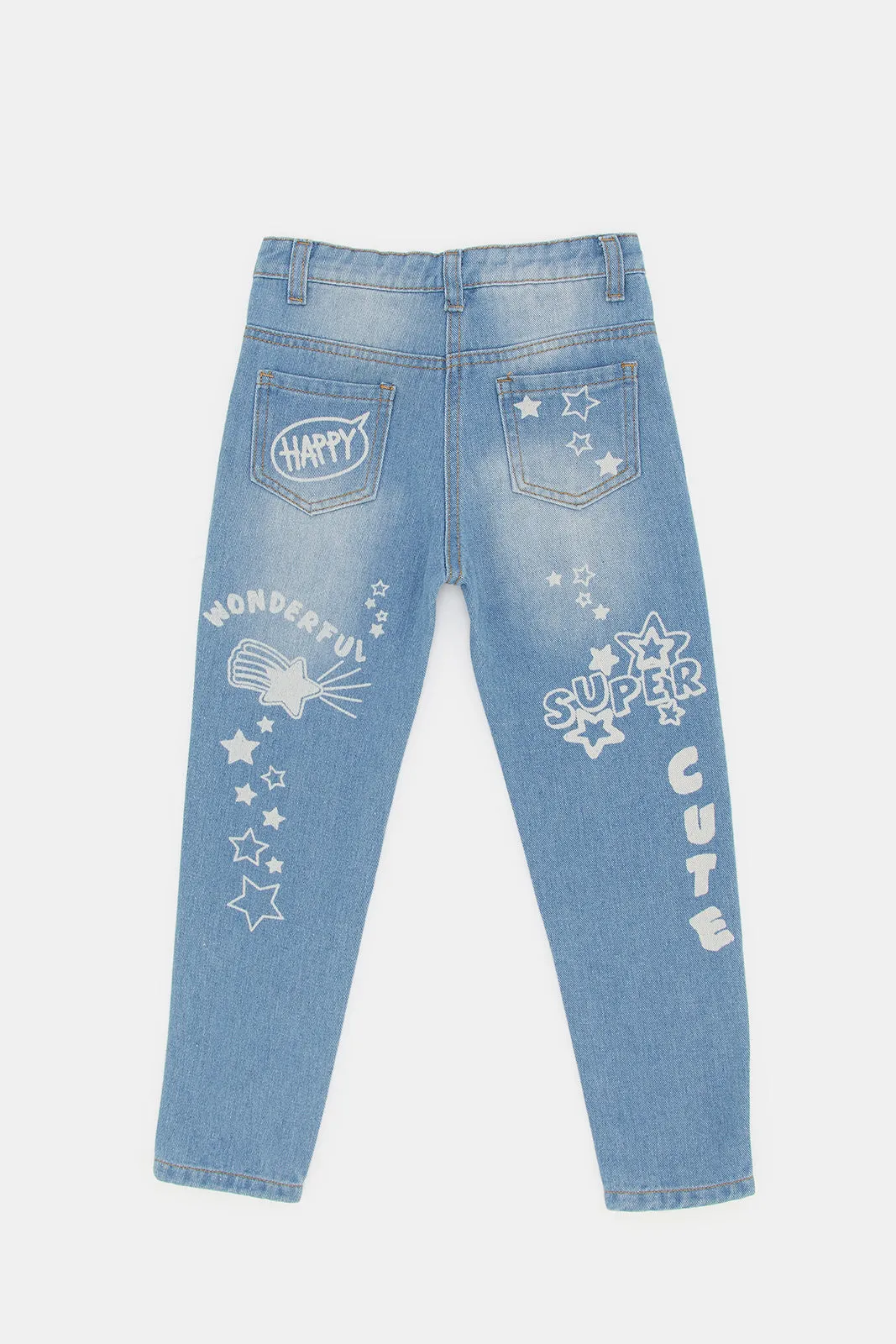 Girls Blue Sequin Embroidery Jeans