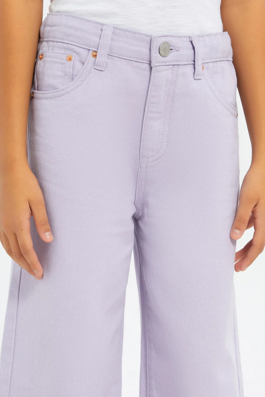 Girls Lilac Plain Wide Leg Jeans