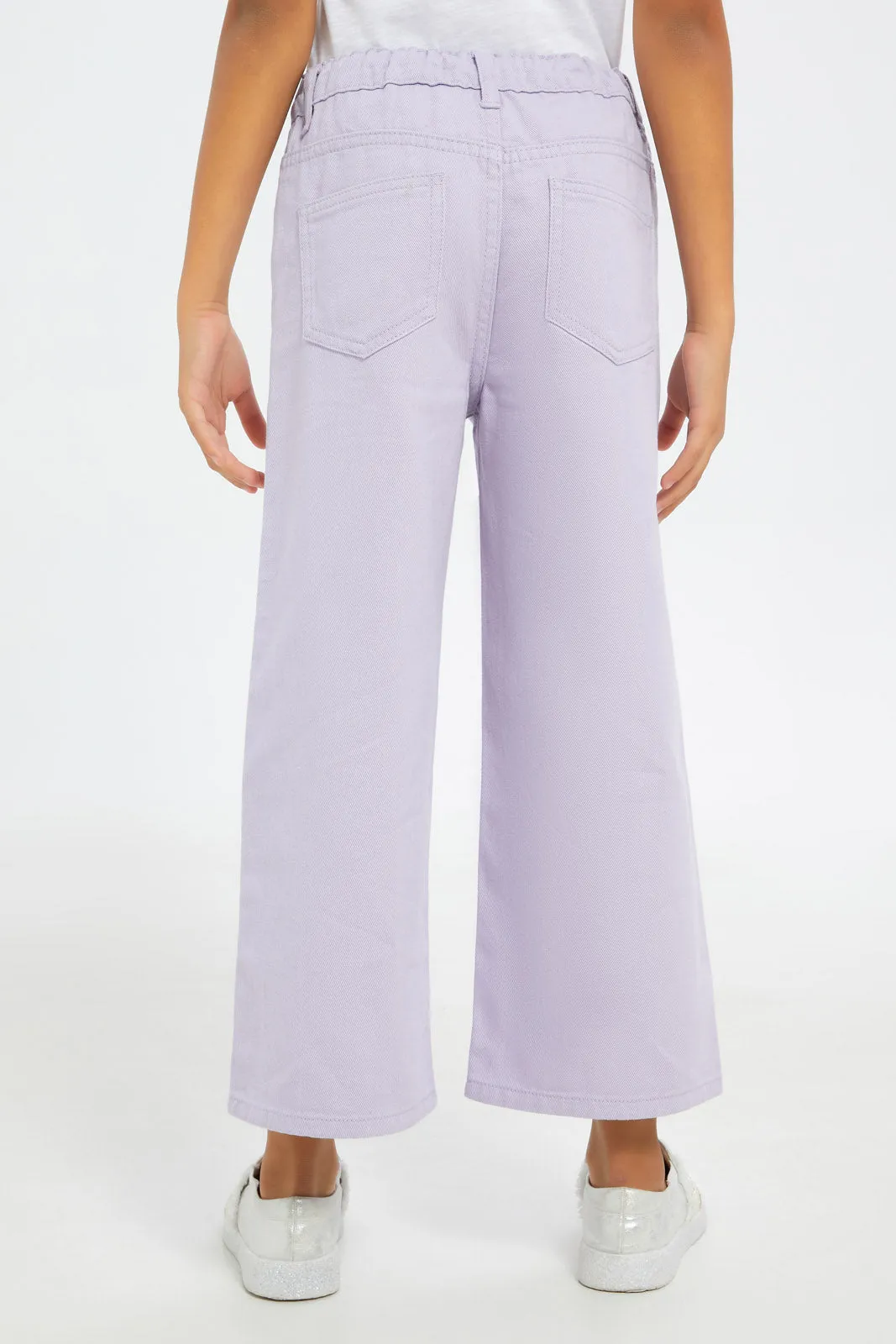 Girls Lilac Plain Wide Leg Jeans