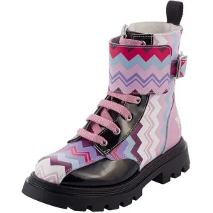 Girls Pink Leather Zig Zag Boots