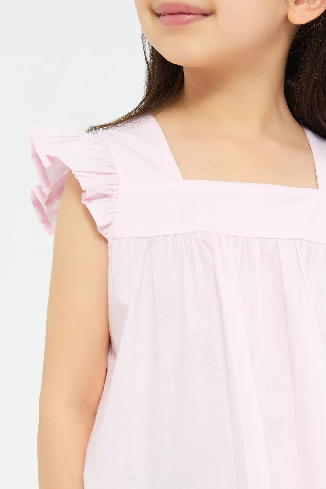 Girls Pink Ruffle Poplin Co-Ord Blouse