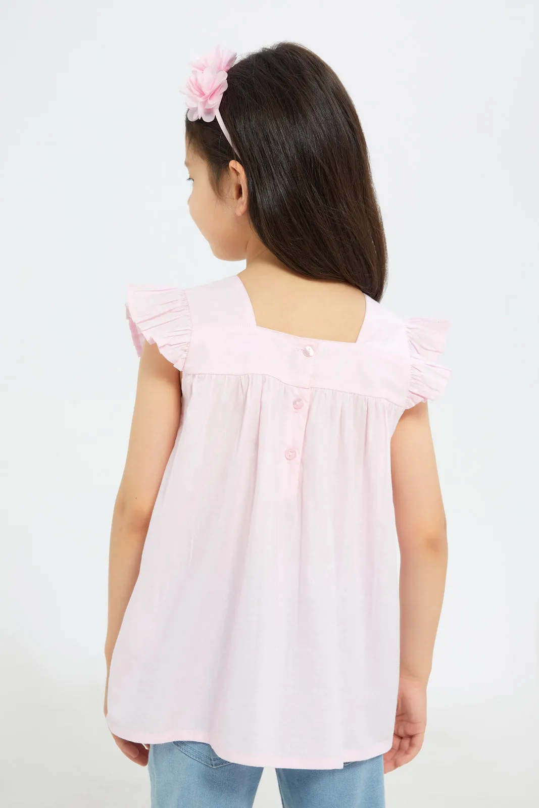 Girls Pink Ruffle Poplin Co-Ord Blouse