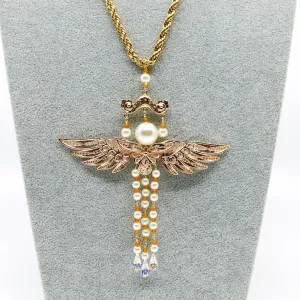 Gold Phoenix Wing Pearl Tassel Necklace