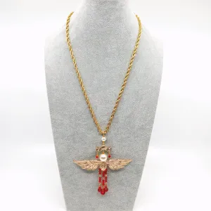 Gold Phoenix Wing Red Tassel Necklace