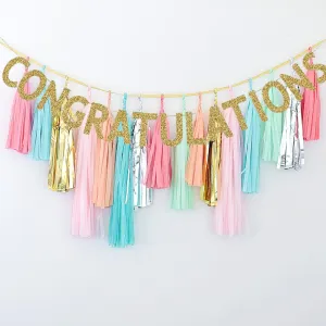 Graduation banner Tassel Garland - Colourful Fringe graduation decor Personalised Golden Custom banner