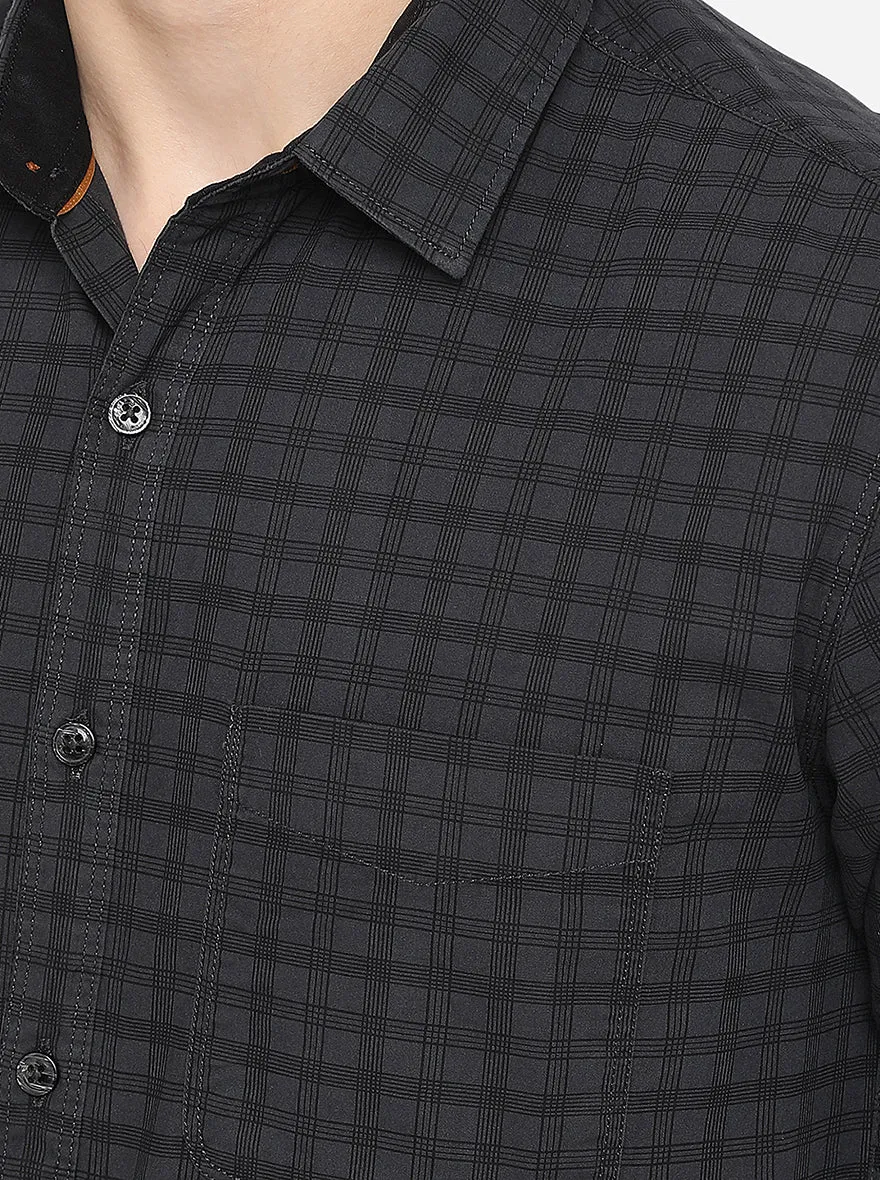 Grape Leaf Grey Checked Slim Fit Casual Shirt | Greenfibre