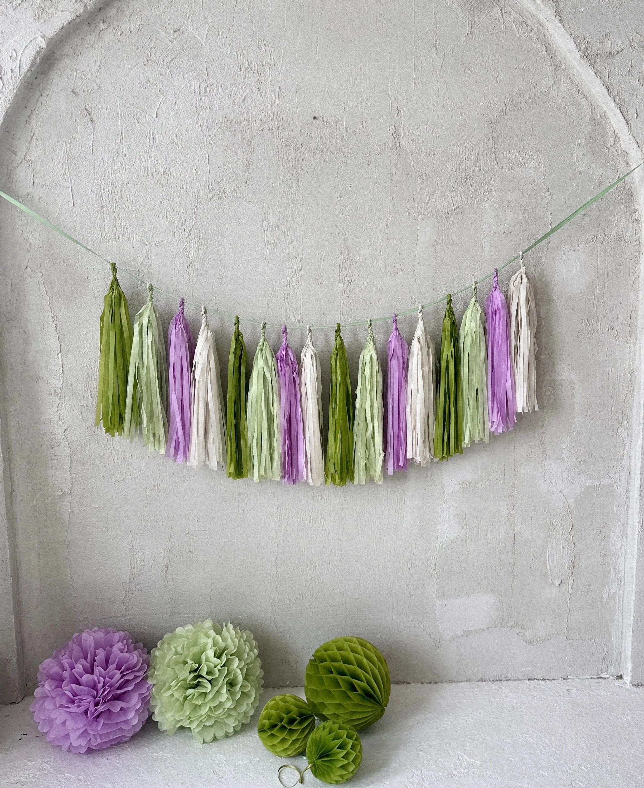 Green and lilac Paper Tassel Garland finge bunting Birthday garland paper decorations Fringe garland baby shower bridal shower balloon tail