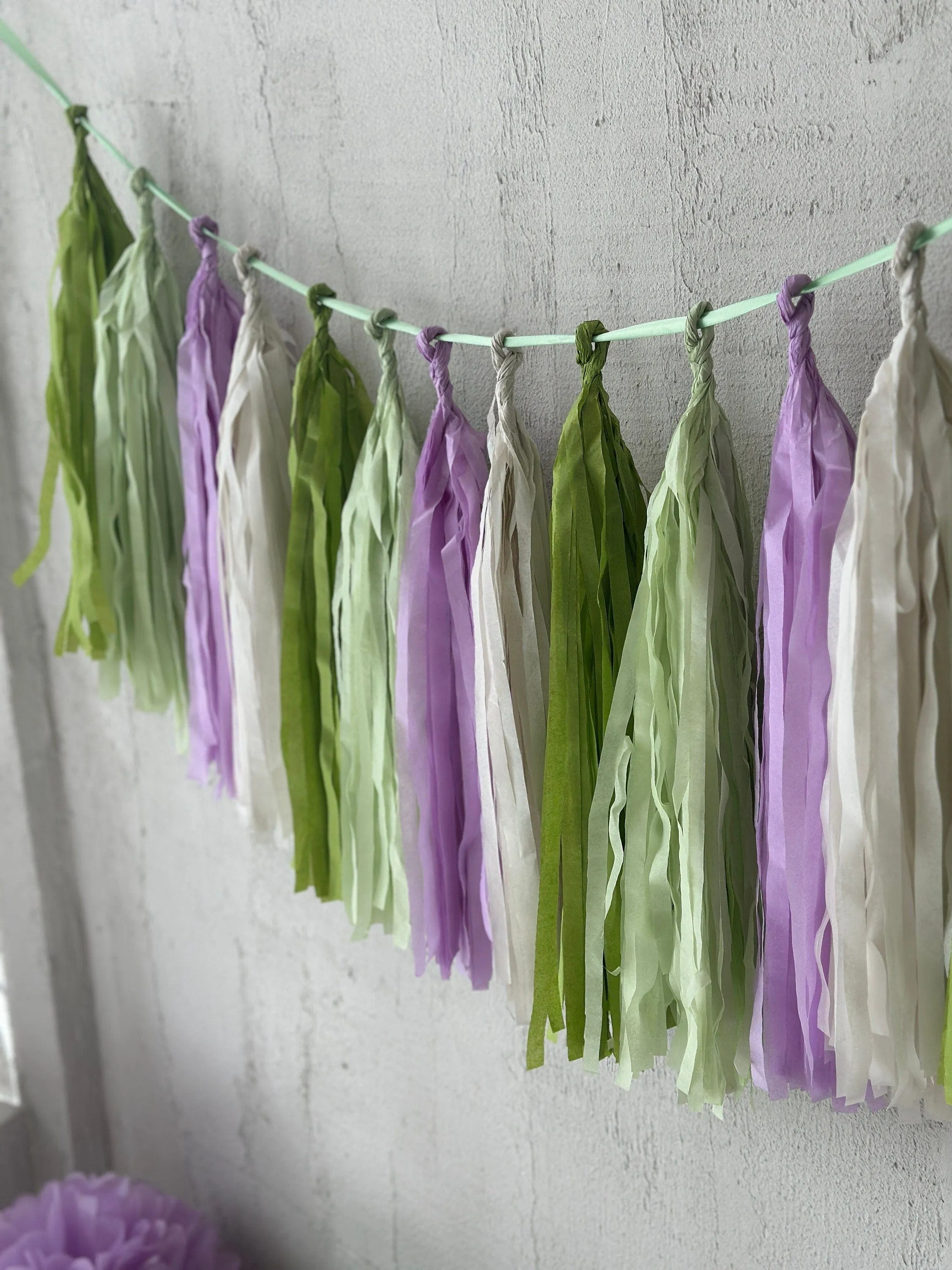 Green and lilac Paper Tassel Garland finge bunting Birthday garland paper decorations Fringe garland baby shower bridal shower balloon tail