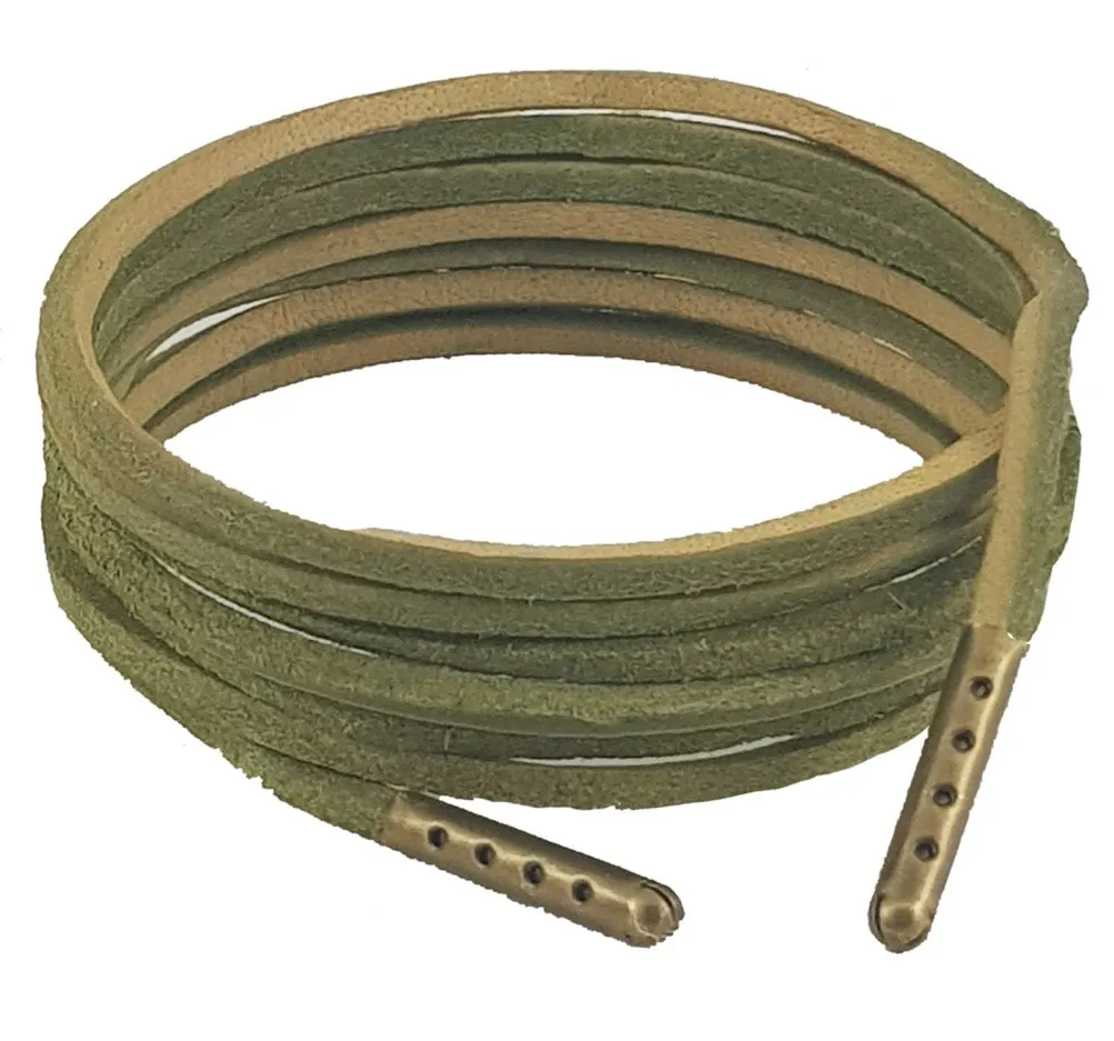 Green leather shoelaces and Boot laces 3 mm Square