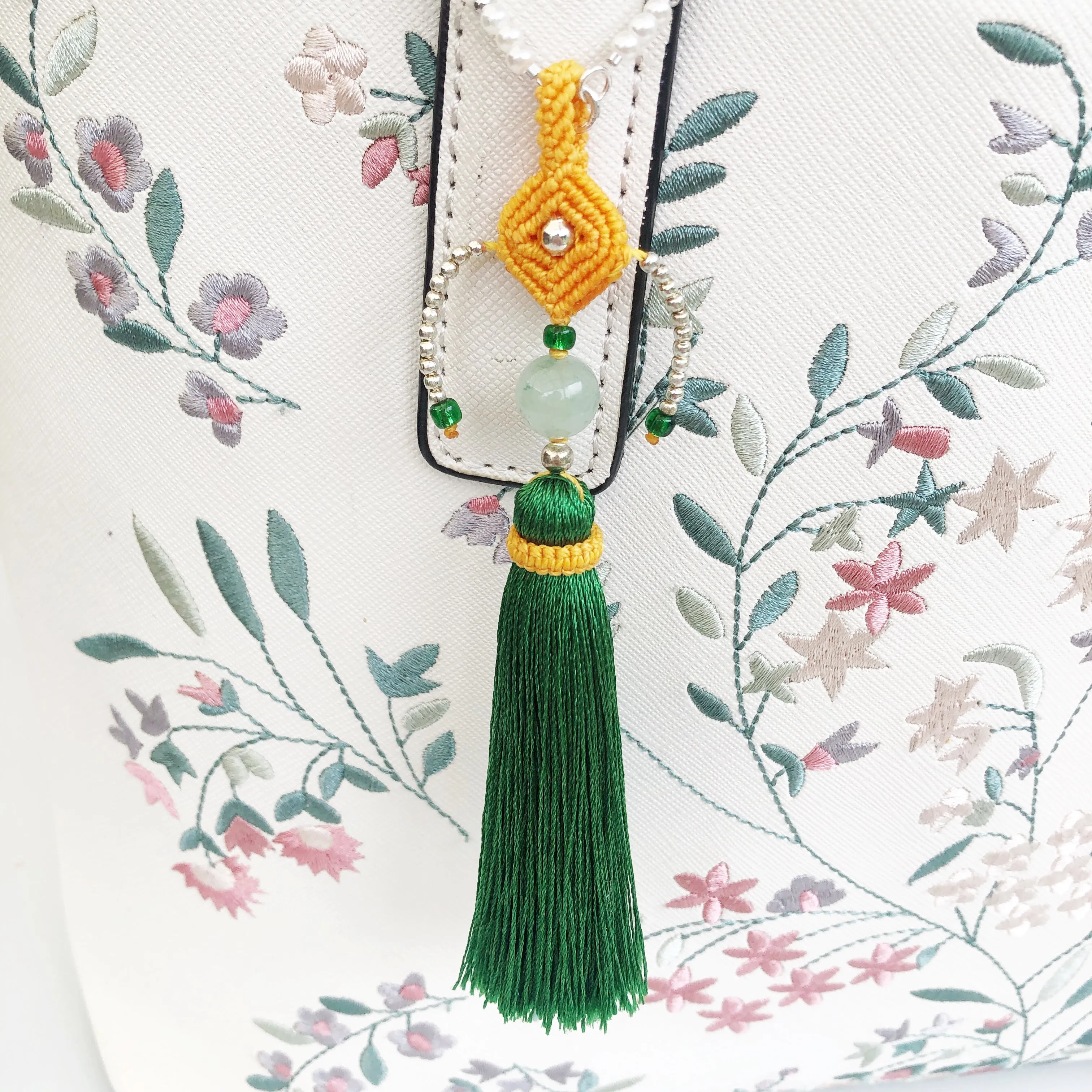 Green Silk Tassel Bag Accessory