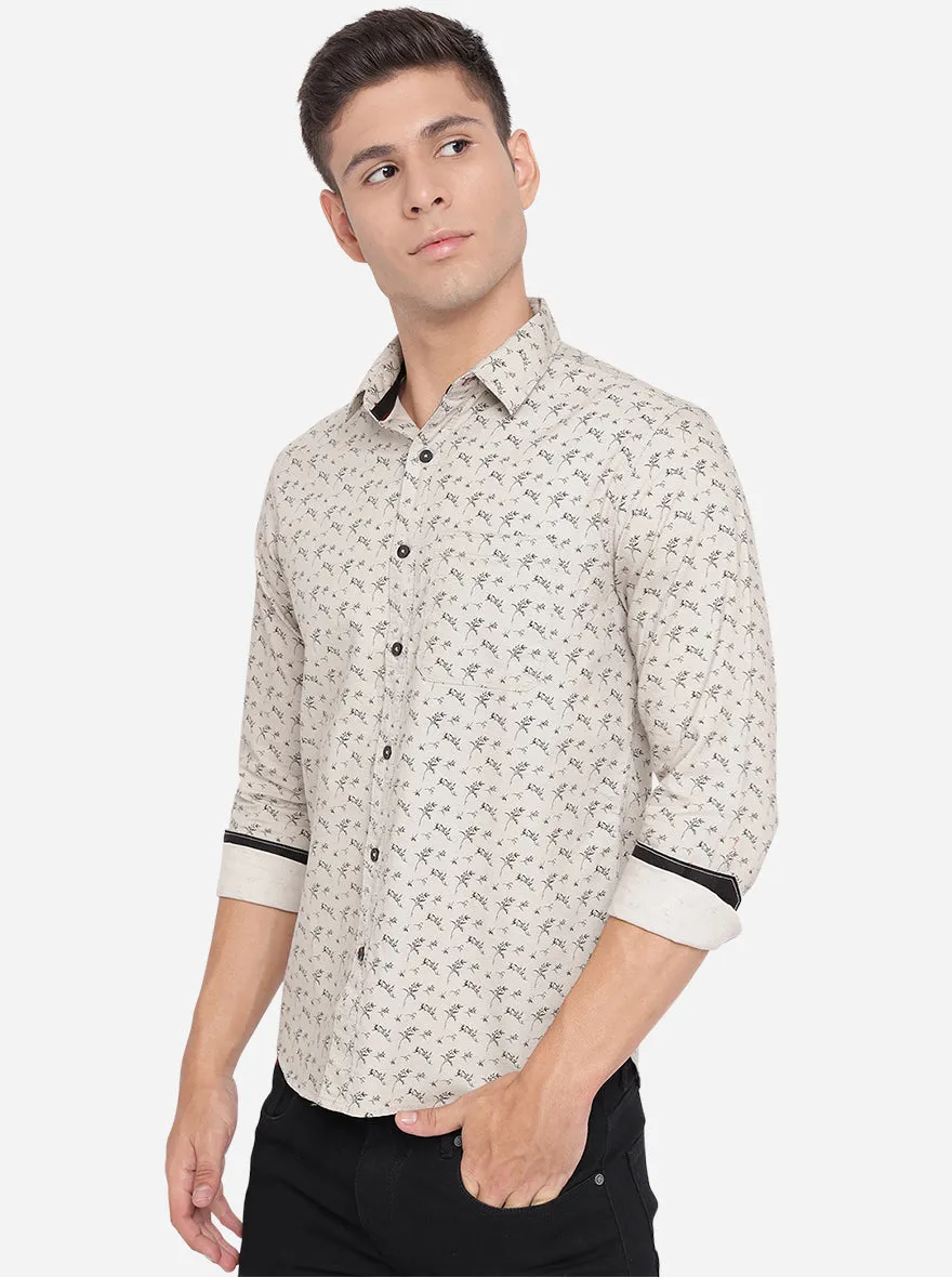 Grey Printed Slim Fit Semi Casual Shirt | Greenfibre