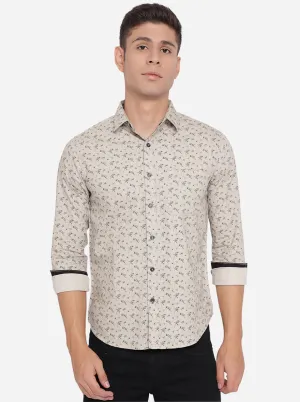 Grey Printed Slim Fit Semi Casual Shirt | Greenfibre