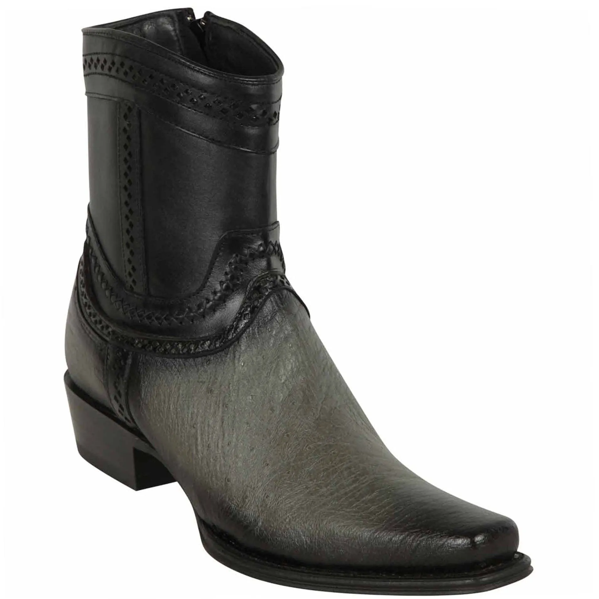 Grey Smooth Ostrich Short Cowboy Boots