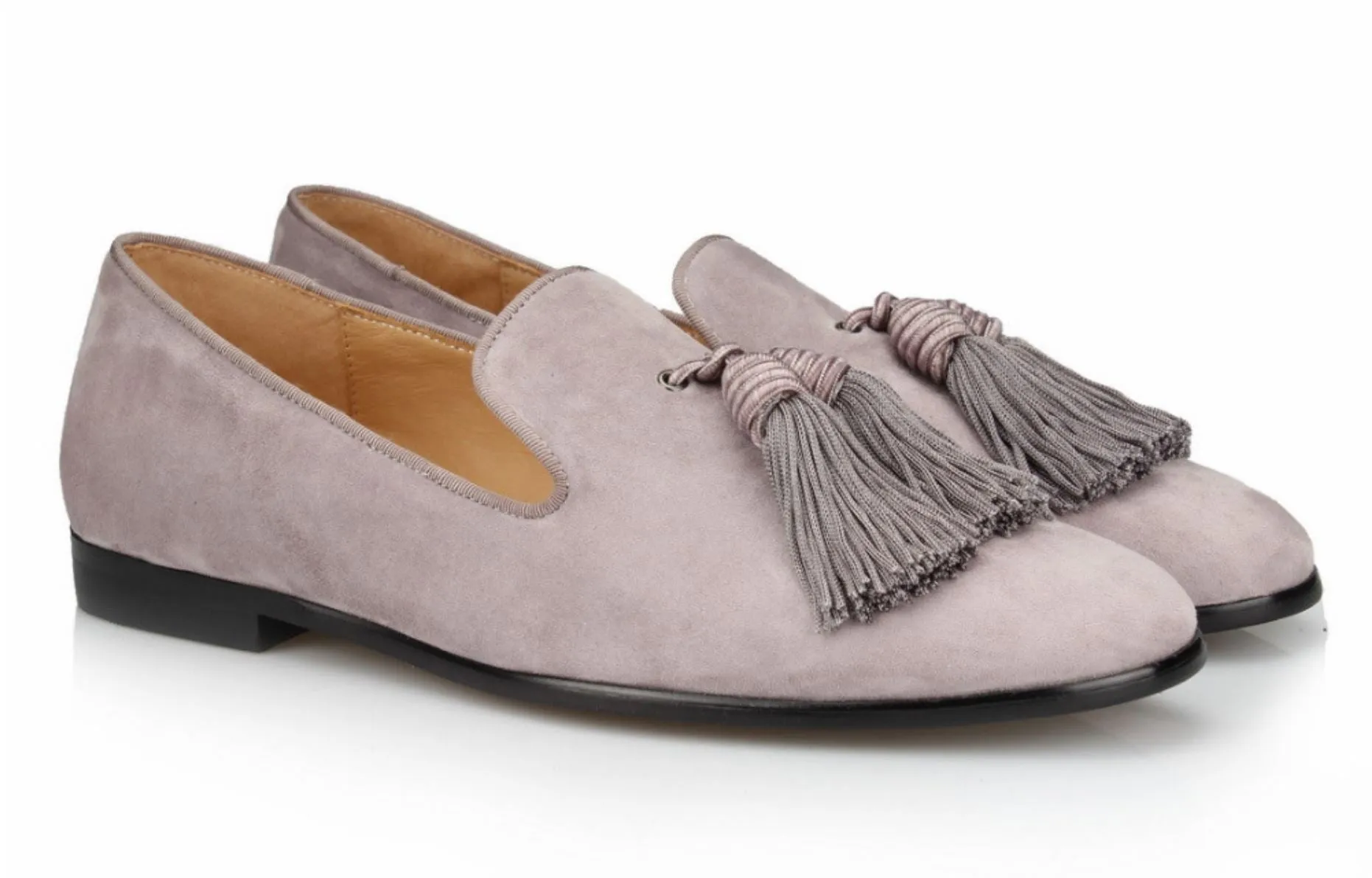 Grey Tassel Velvet Loafers